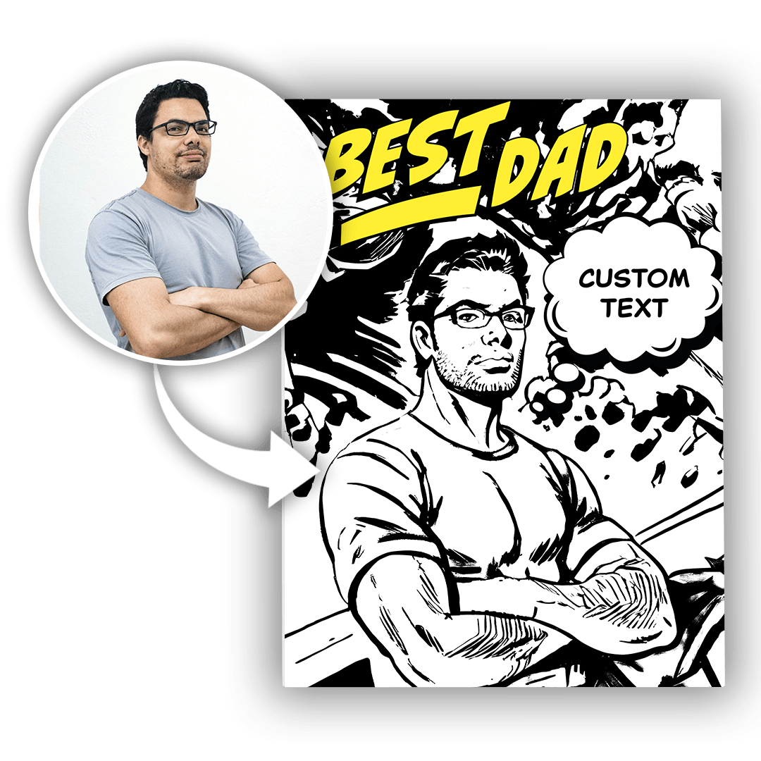 Personalizowany Obraz na płótnie American Comic dla taty Czarno-Biały - Mejkmi - Personalizowane Prezenty Dla Twoich Bliskich!