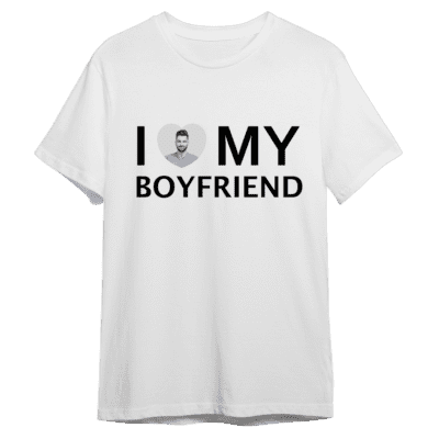 Personalizowana Koszulka I Love My Boyfriend z Twoim zdjęciem na prezent - Mejkmi - Personalizowane Prezenty Dla Twoich Bliskich!